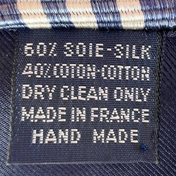 Breuer Men’s Necktie Silk & Cotton Chambray Blue & Cream Triple Striped Tie EUC - Picture 7 of 8